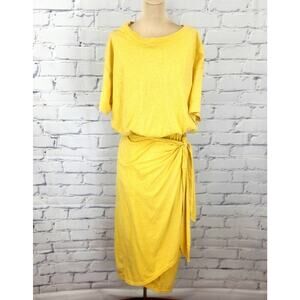 Free People Beach Dress Leila Wrap Midi Yellow Womens M Summer Lagenlook Boho